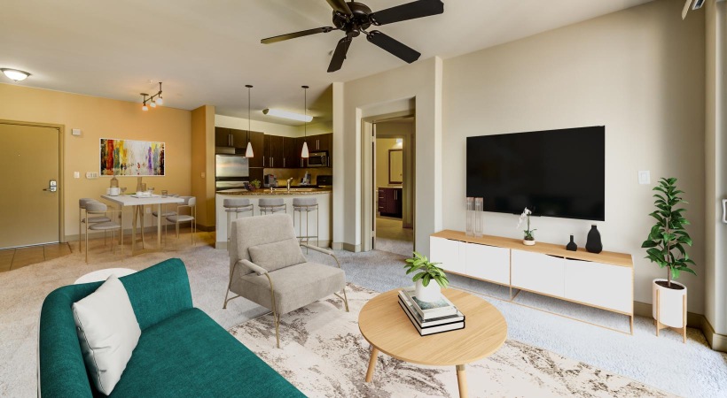 Beautiful living areas to match your lifestyle a living room with a tv and a couch and chairs